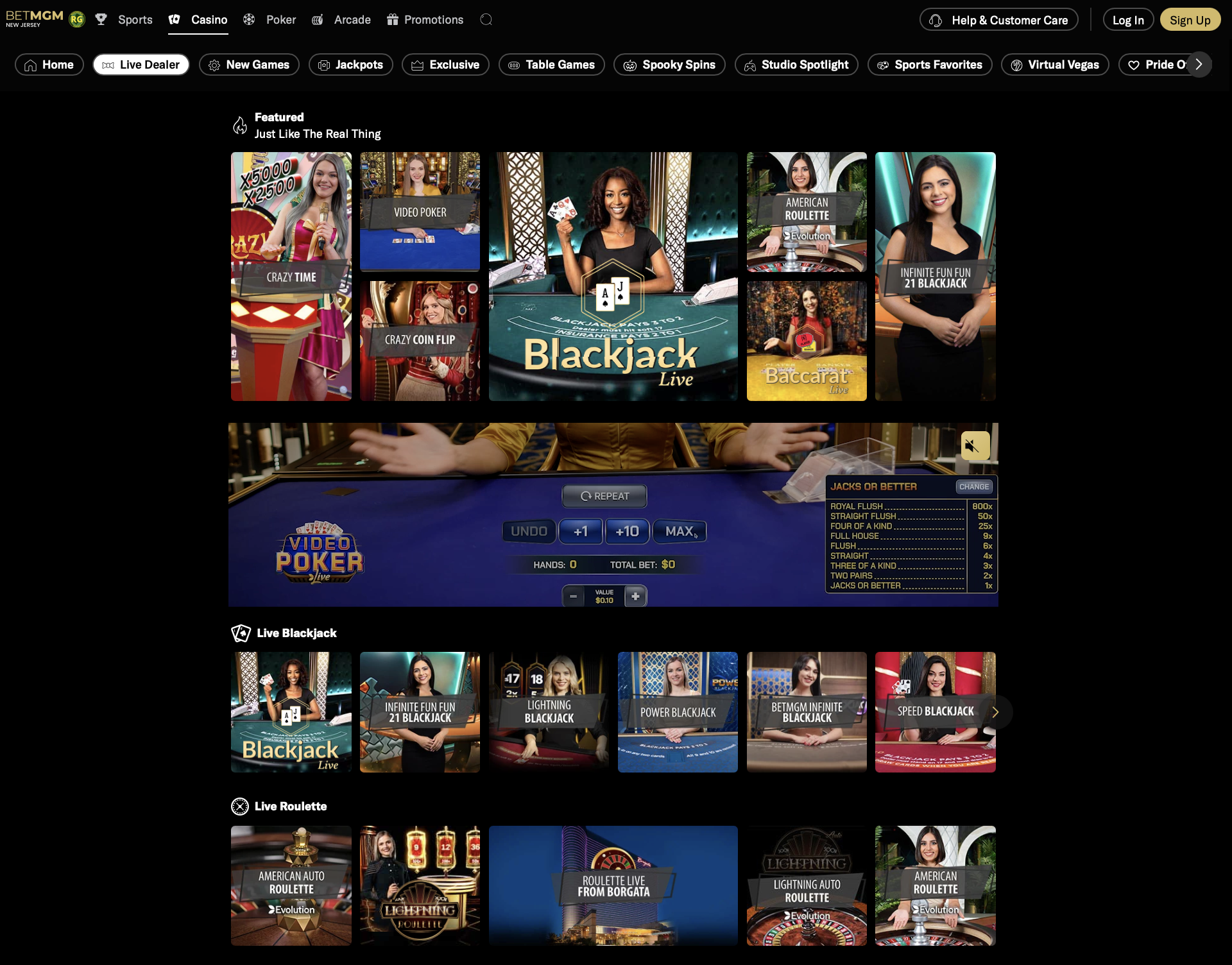 BetMGM Website Live Dealer