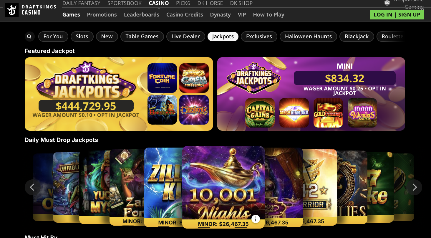 DraftKings Online Casino Jackpots