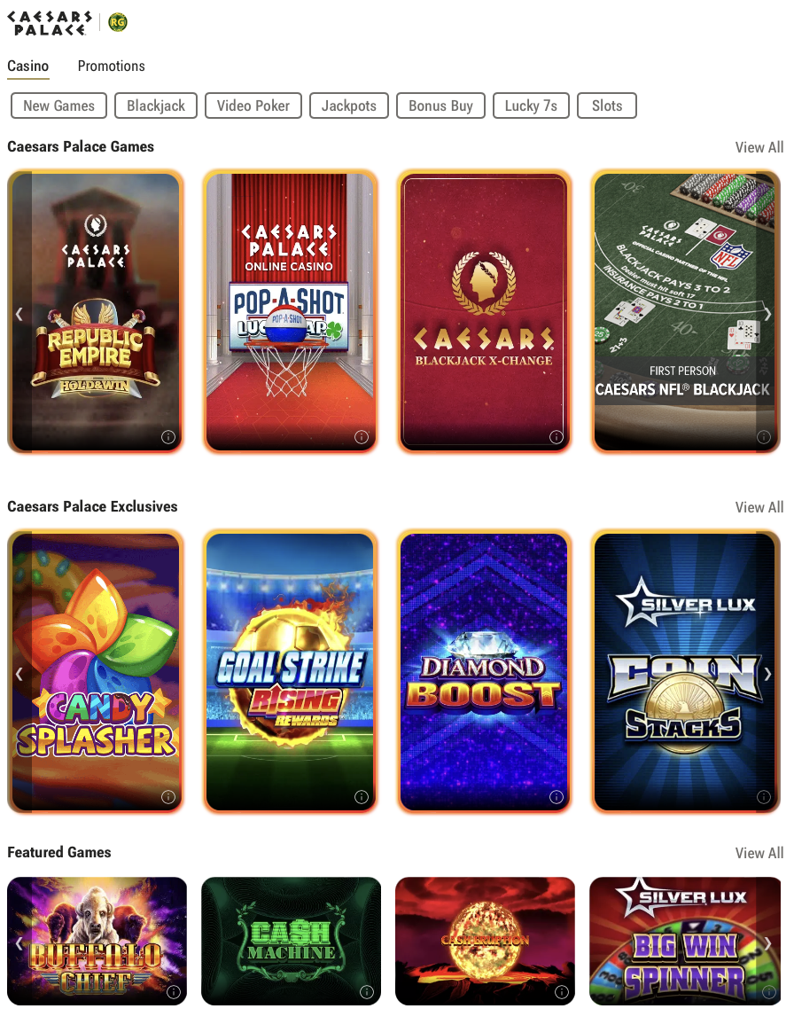 Caesars Online casino website